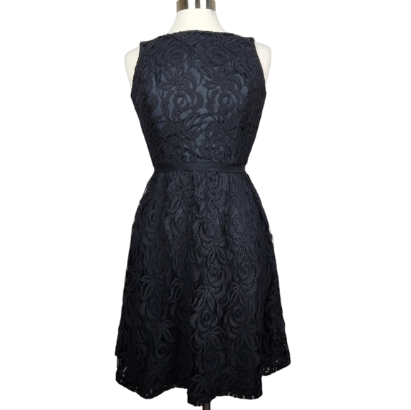 Vintage Dessy Collection Vivian Diamond Black Dress Floral Lace Women's Size 6 2 - Picture 2 of 12